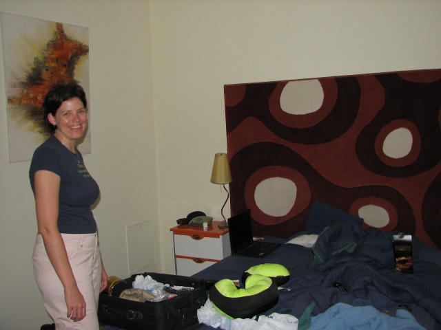 Karen in our room at the Orbit Hotel